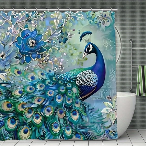 Watercolor Blue Teal Vintage Turquoise Peacock Shower Curtain 70.8x70.8 Inch,Bathroom Shower Curtain,Home Waterproof Fabric Shower Curtain Bathtub Decor with Hooks