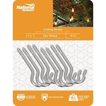 

5 Pcs National #12 Zinc Finish Ceiling Hook (8-Pack)