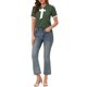 thumbnail image 2 of Blusa de manga corta con cuello de solapa y lazo de contraste de lunares para mujer Inspire Chic, verde oscuro, talla M, 2 of 6
