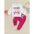 thumbnail image 2 of Suealasg Toddler Girl Fall Outfits 2Pcs Baby Girl Clothes Set etterHeart Print Round Neck Long Sleeve Pullover Long Pants 3M 6M 1T 2T 3T Kids Girls Autumn Clothing, 2 of 9