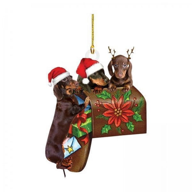 2x Adorno Navideño para Perro Salchicha, Colgante para Coche, Animal, Decoración Navideña Encantadora para Mochila, Colgante, Fiesta de Festival Inter 2 piezas