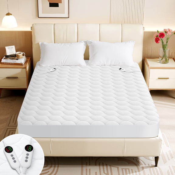 WISHEAD Electric Heated Mattress Pad for Queen Size, Dual Control 9 Heat Settings Electric Bed Warmer, Auto-Off Timer, ETL Certified, Washable, Deep Pocket, White