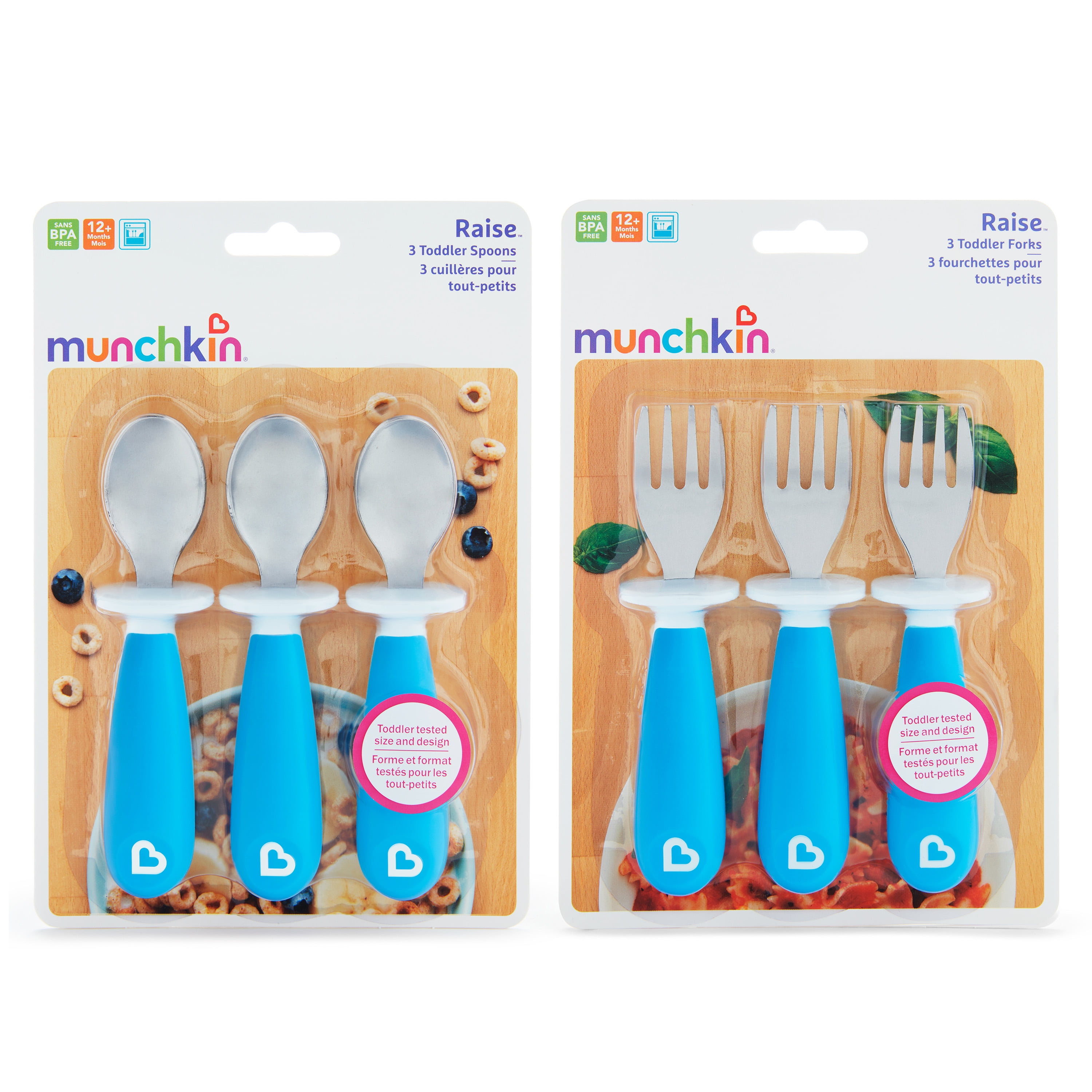 Munchkin® Raise™ Toddler Fork & Spoon Set, Blue, Unisex, 6 Pack