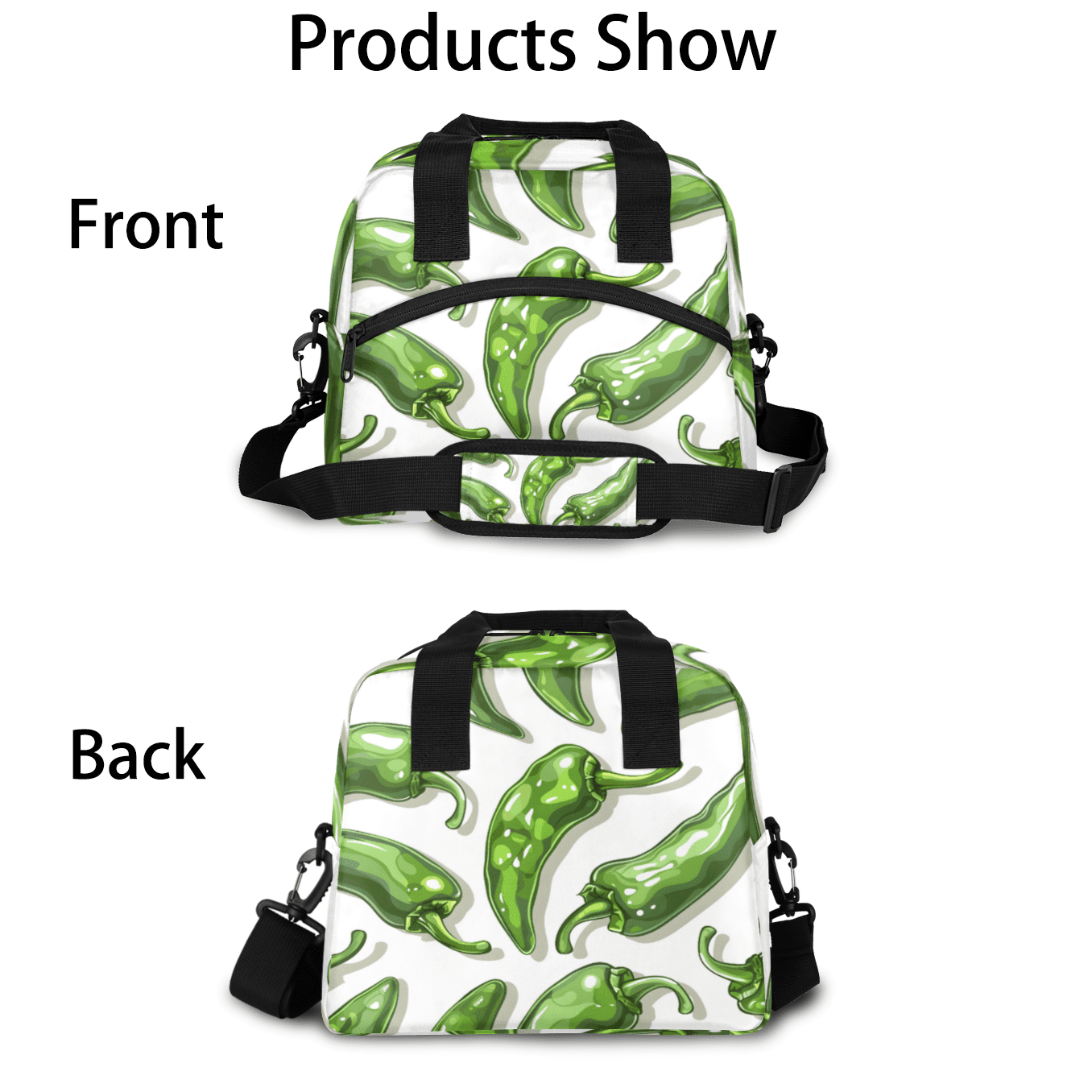 Herdesigns Chili Pepper Insulated Lunch Bag for Women Men Adults Large Reusable Lunch Box Green Chili Leakproof Cooler Tote Bags with Adjustable Shoulder Strap