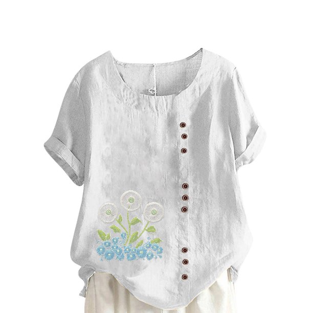 Túnica de Manga Corta Tops para las Mujeres Océano Pescado Impreso Blusa, Ropa Casual Ver Botón Arriba Camiseta