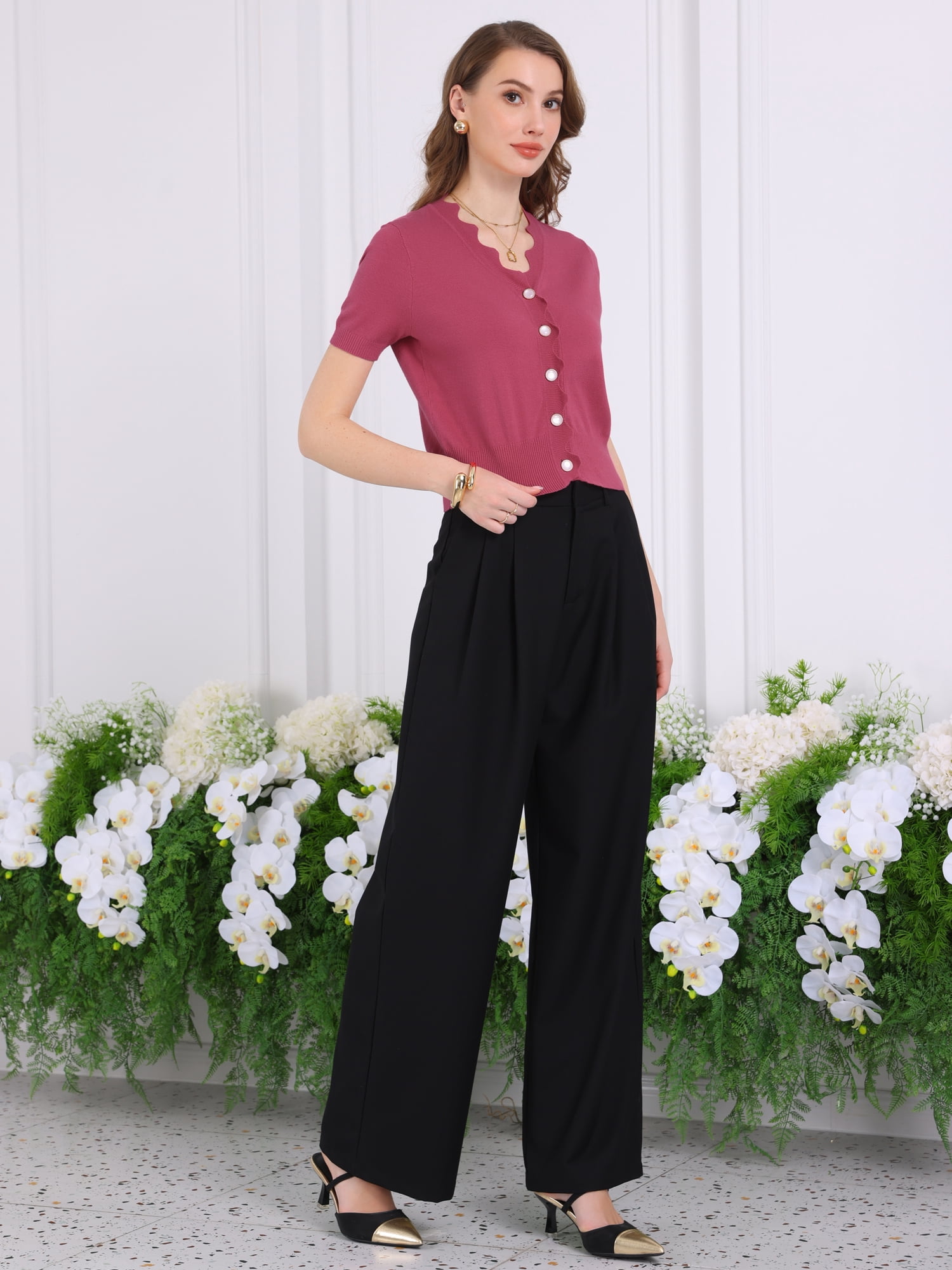 DARING DIVA Women's Short Sleeve Knit Ribbed Cropped Sweater Top 2XL Fushcia