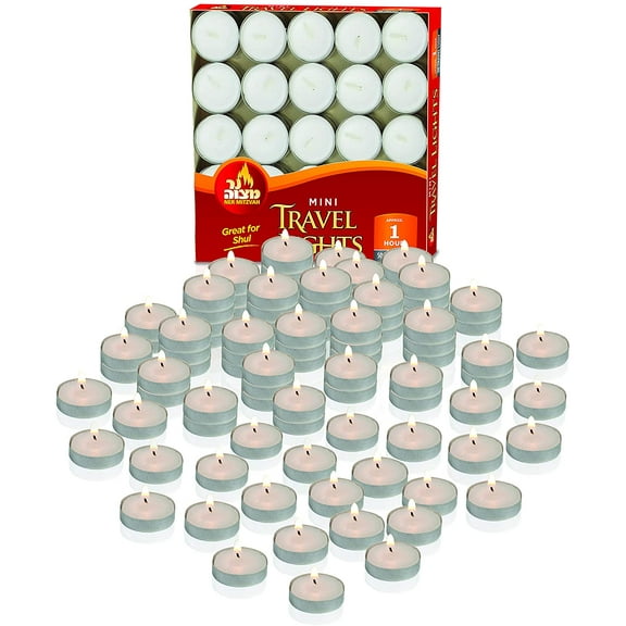 Ner Mitzvah, 1 Hour European Made Unscented Tealight Candles - White (50 Pack)