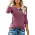 thumbnail image 1 of T-shirt Henley à Manches Courtes/longues pour Femmes, Décontracté, Basique, 1 of 2