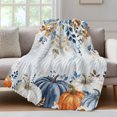 thumbnail image 4 of Orange Blue Pumpkins Fall Throw Blanket,Flannel Fleece Blanket with Striped Design for Couch,Thanksgiving Floral Eucalyptus Soft Breathable All Season Plush Blankets for Sofa Office Car Seat 40"x60", 4 of 9