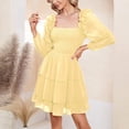 thumbnail image 5 of Women's Smocked Ruffle Mini Dress Square Neck Long Sleeve Party Dress Cute Cottagecore Wedding Guest Dress, 5 of 5