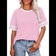thumbnail image 1 of Camisetas de Mujer, Corte Holgado, Corta, Cuello Redondo, Bloques de Color, Moda de Verano 2025 Rosa S, 1 of 8