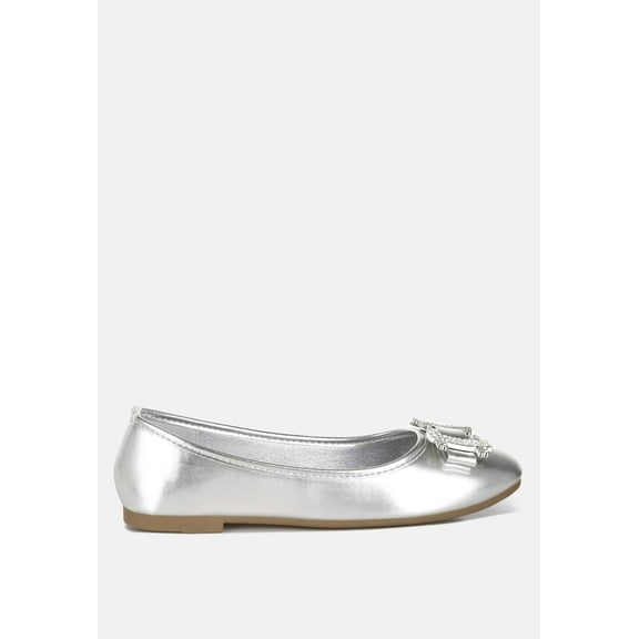 Navik Rhinestone Buckle Metallic Ballerinas