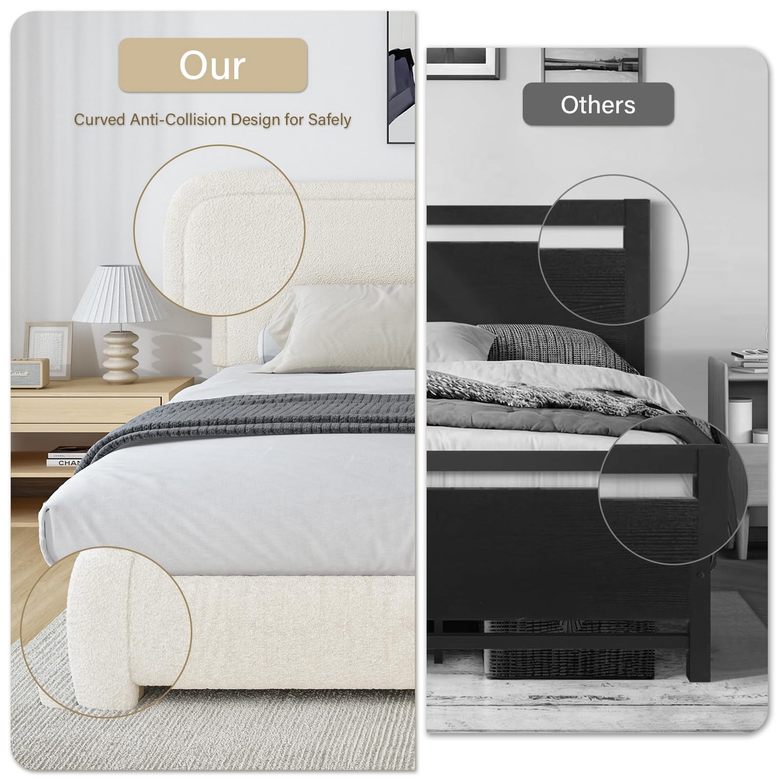 4 Ever Winner Full Size Upholstered Bed Frame with Soft Plush Headboard, Cream