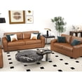 thumbnail image 2 of Roundhill Furniture Sakan Leather Upholstered 4-Piece Living Room Set, Sofa Loveseat Cutler Chair and Ottoman, Caramel, 2 of 16