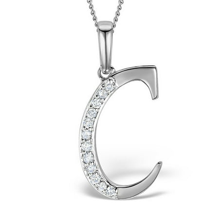 Trillion Designs 0.05Ct Round Cut Natural Diamond Sterling Silver Initial C Symbol Pendant Necklace