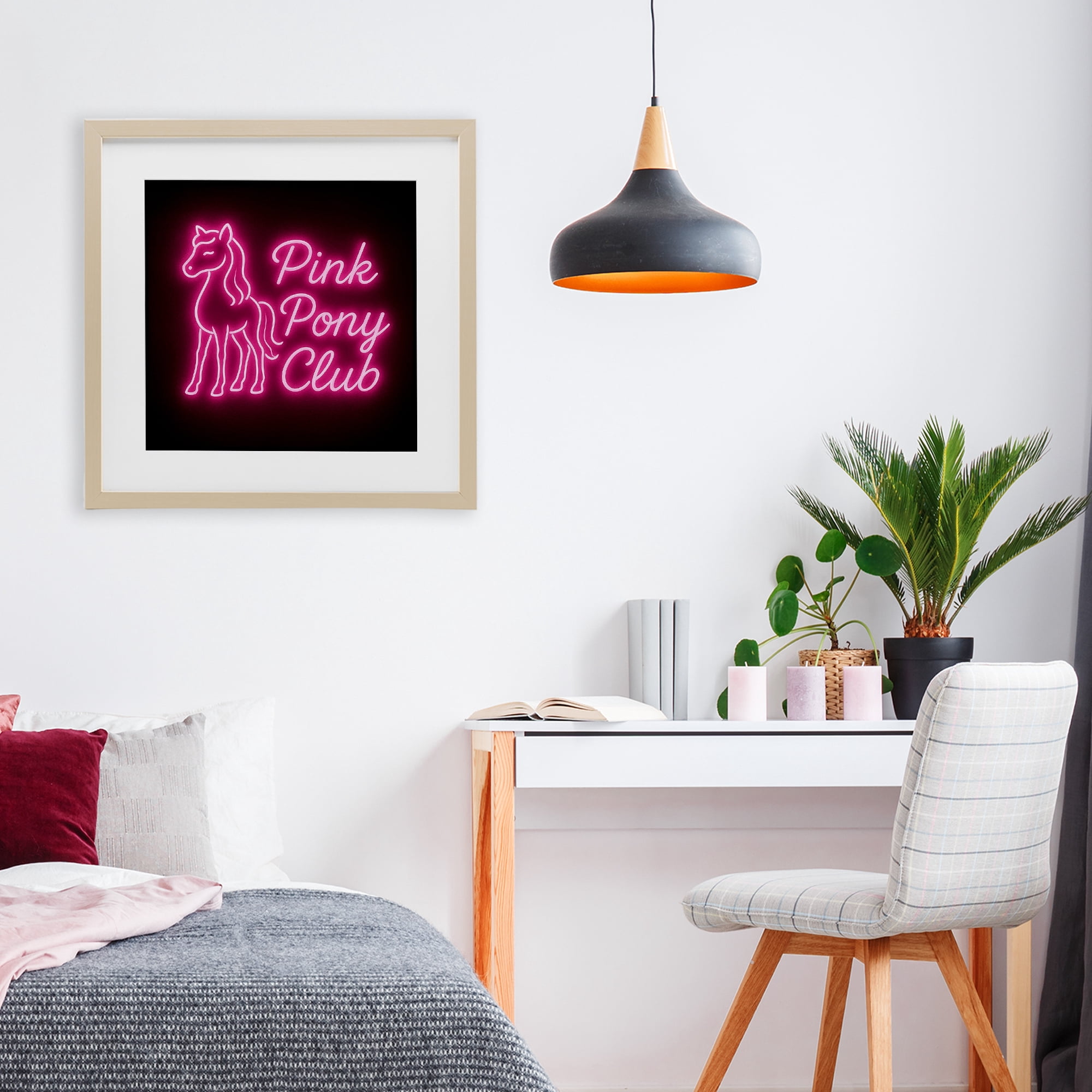 Stupell Industries Pink Pony Club Neon Birch Framed Print Under Glass, design by Grotto Studios