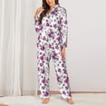 thumbnail image 6 of Rateoe Violets Flowers Pattern Womens Pajamas Set Long Sleeve Sleepwear Button Down Nightwear Soft Cotton Pj Lounge Sets, 6 of 9