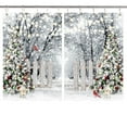 thumbnail image 2 of Winter Christmas Kitchen Curtains, Snow Forest Landscape Curtains Panels, New Year Xmas Tree Snow Window Drapes Curtains 2 Panels with Hooks (42X45in), 2 of 5