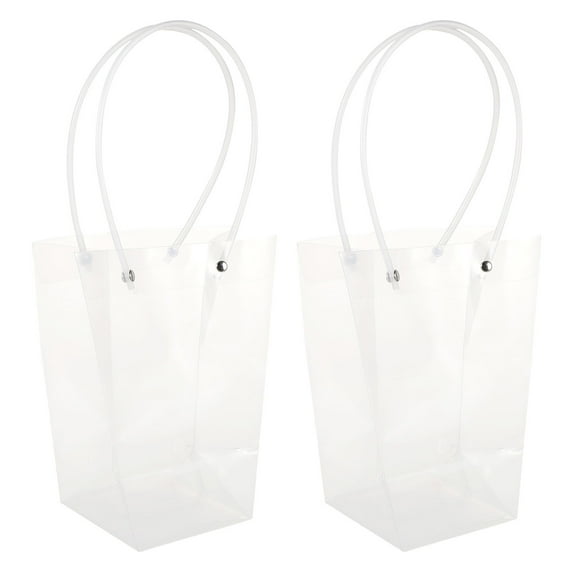 KONTONTY 2Pcs Tote Bag for Flower Bouquet Storage in Transparent Rectangular Design 13.8X3.9X3.9in