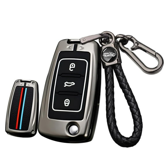 Metal Key Fob Jacket Fit for VW Remote Car Key Sleeve with Keychain Key Cover Fit for Volkswagen Jetta Tiguan Passat Polo Beetle Golf Golf GTI/R/MK6 Key Remote