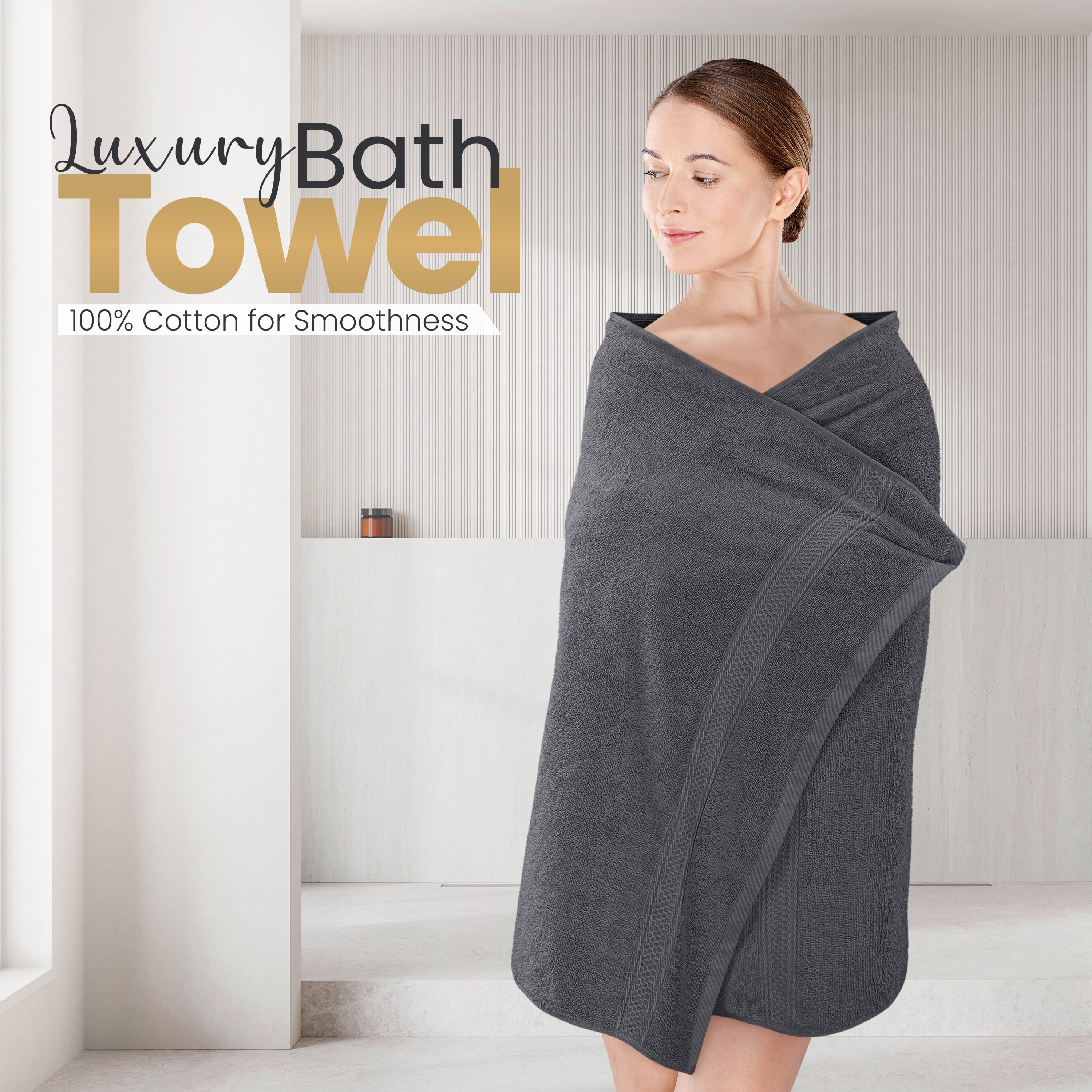 PEKUR 4 Pack Bath Towels Set, 100% Ring Spun Cotton, Soft and Highly Absorbent Wash Towels for Body and Showering – Perfect for Daily Use (27 x 54 Inches)(Grey)