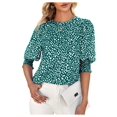 thumbnail image 3 of Women's Casual Office Crew Neck T Shirt Dot Half Sleeve Top, 3 of 5