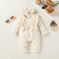 thumbnail image 2 of Happy Town Toddler Baby Girl Romper 0-18M Fall Winter Long Sleeve Ruffle Floral Jumpsuit With Headband Infant Romper, 2 of 8