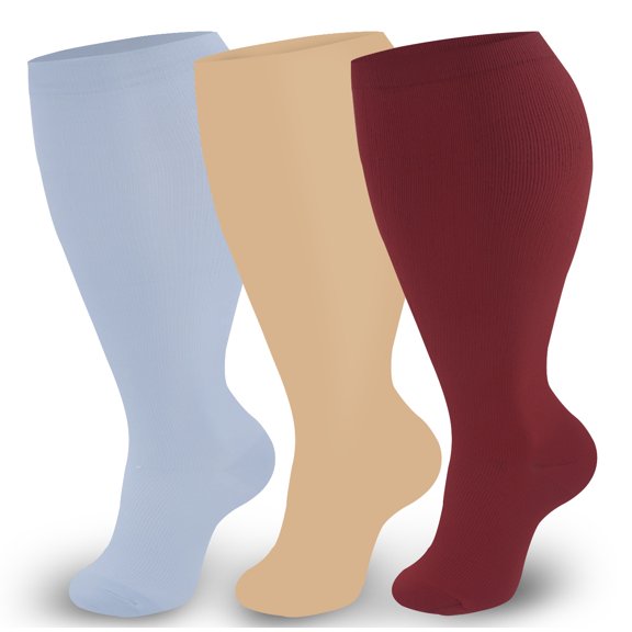 3pcs Plus Size Compression Socks for Women 15-20 mmhg Extra Wide Calf Knee High Support Socks for Circulation，3XL,Style 15