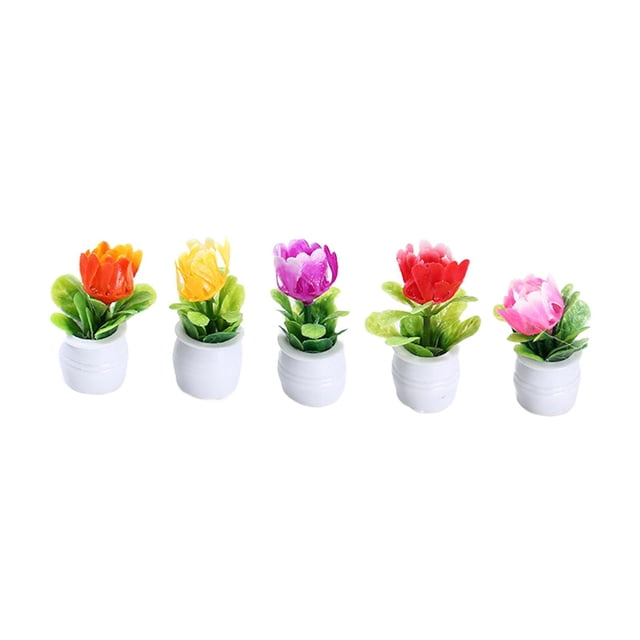 5x planta de casa de muñecas planta de bonsái en miniatura, maceta de flores en miniatura 1:12, modelo de flor de mini planta en maceta para niños