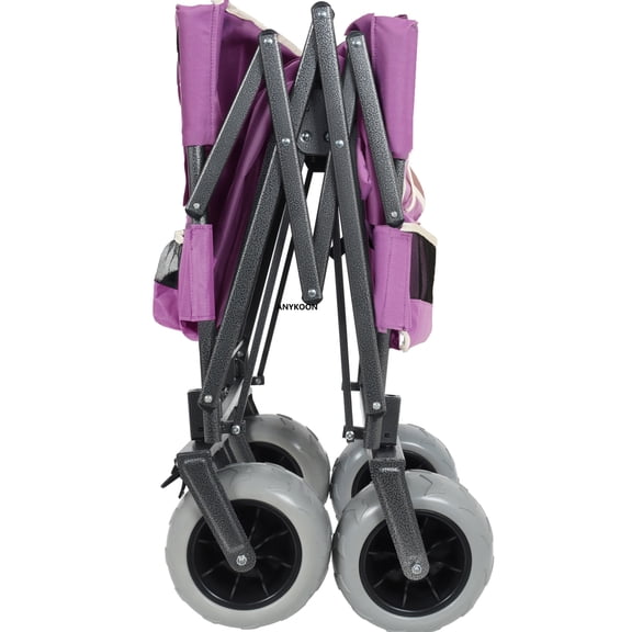 Anykoon 500lbs, 180L Capacity  3-in-1 Heavy-Duty Convertible Folding Utility Wagon Cart with Bench Seat & Storage, All-Terrain Wheels for Camping, Beach, Sports, Garden, Fish, Purple