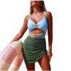 Iugvhana Women's One Piece Swimsuit Cut Out Mesh Swim Dress Bathing Suit Tummy Control Slimming Ruched Sarong Wrap Skirt Swimwear Green L