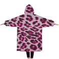 thumbnail image 2 of Oversized Wearable Blanket Hoodie,Pink and Gray Of Leopard Print Sherpa Blanket Hoodie with Super Pockets,Super Warm Fuzzy Pullover for Women & Men, 2 of 6