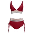thumbnail image 4 of MKLEKYY Swimsuits Women High Waisted Bikini Sets Swimsuits Color Block Two Piece Drawstring Bathing Suit, 4 of 4