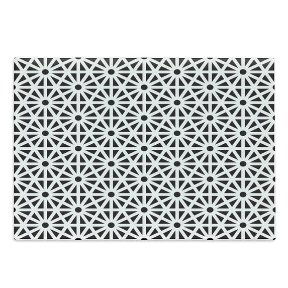 Orient Cutting Board, Moroccan Style Old Motif with Oriental Effects Middle Eastern Print, Decorative Tempered Glass Cutting and Serving Board, Large Size, Black White, by Ambesonne