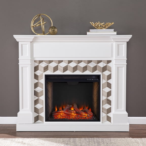 SEI Darvingmore Criss Cross Fireplace with Marble Surround, White