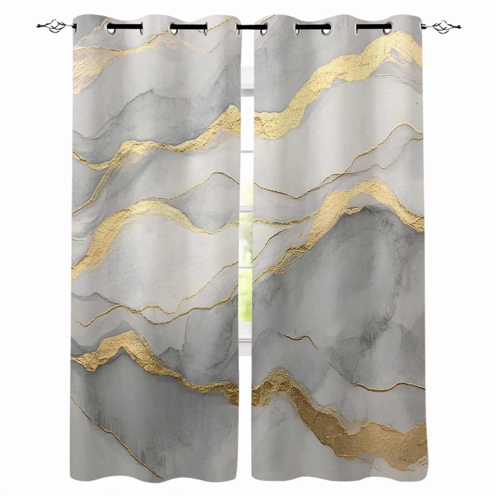 Marble Grey Blackout Curtains 84 Inches Long, Thermal Insualted Grommet Curtains & Drapes, Modern Gold Luxury Neutral Texture Room Darking Curtains for Living Room Bedroom Windows 2 Panels 52"W x84"L
