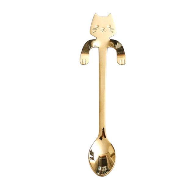 Bearachild Cute Cat Design Cat Cuchara de café Cuchara de acero inoxidable Cucharadita de mango largo Cuchara de helado Juegos de servir café y té 4 Bearachild JJ15996-04
