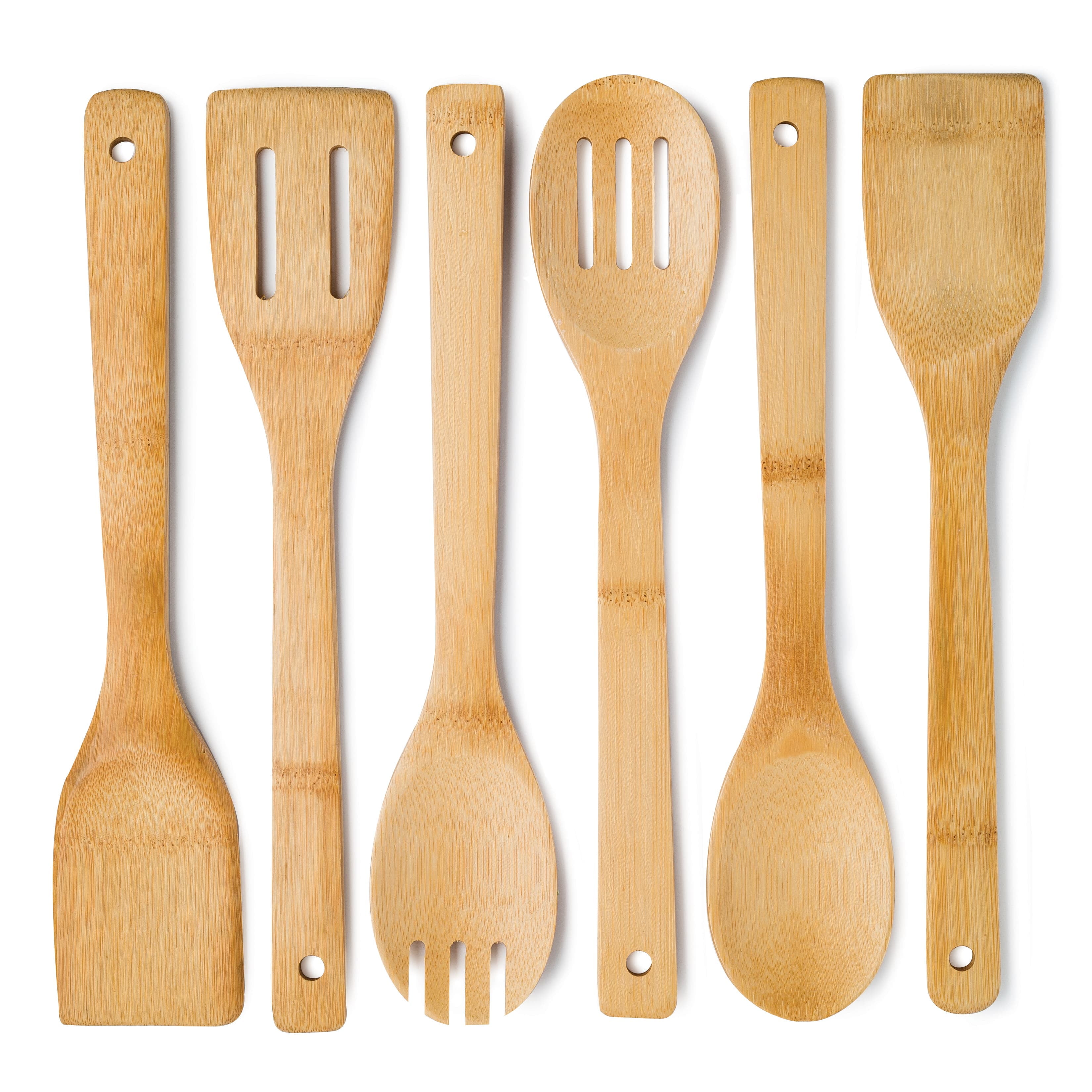 Cooking Light 6 Piece Bamboo Spoons Cooking and Serving Utensils, Non