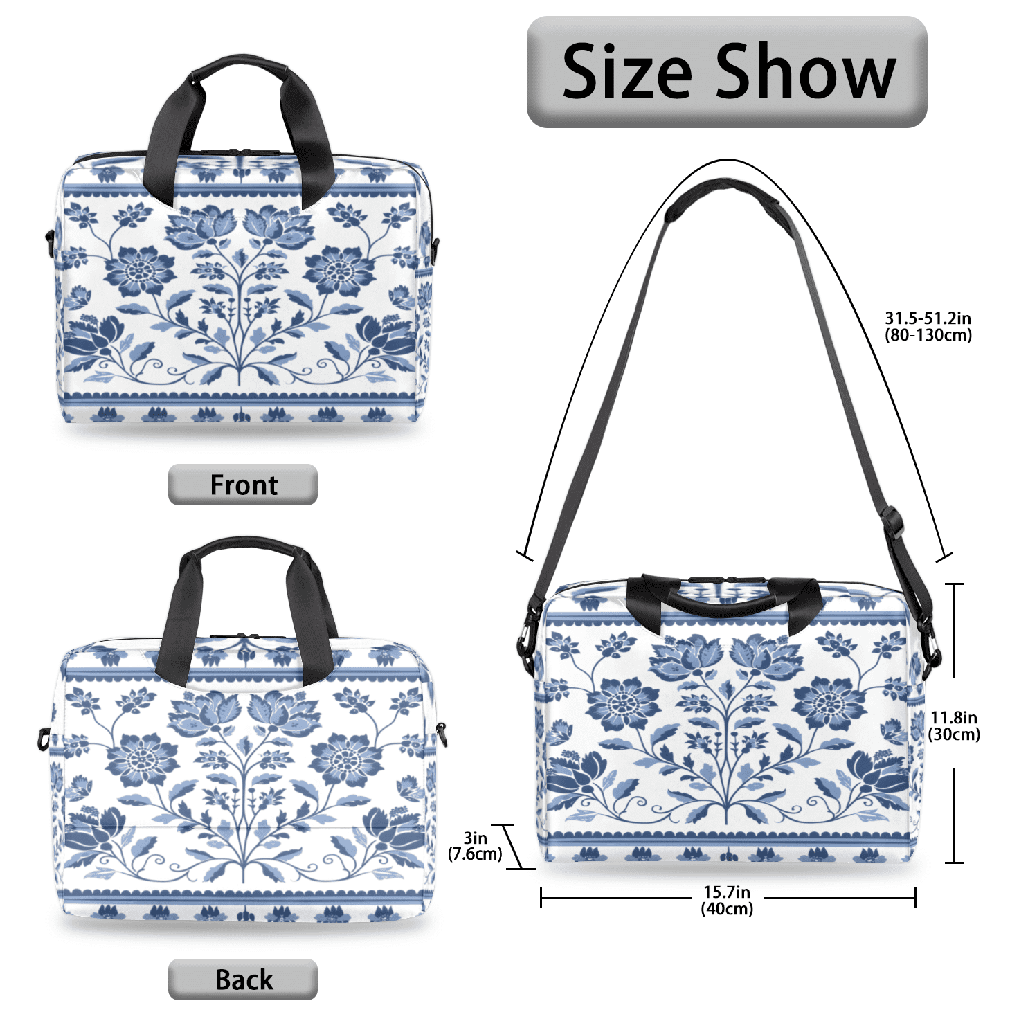 Herdesigns Floral Laptop Bag for Women Men, Computer Case Briefcase Messenger Bags, 15-15.6 inch Laptop Sleeve Shoulder Bag