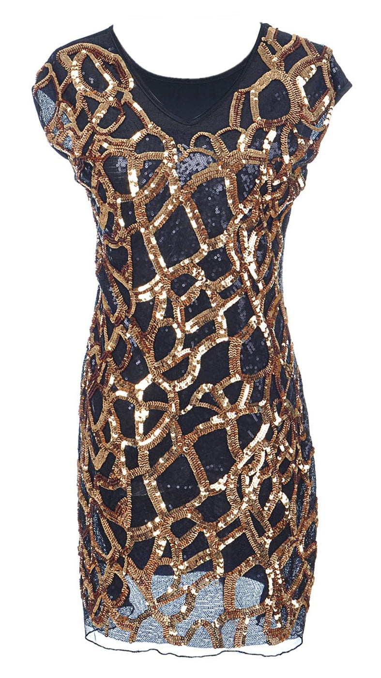 black dress with gold sequins
