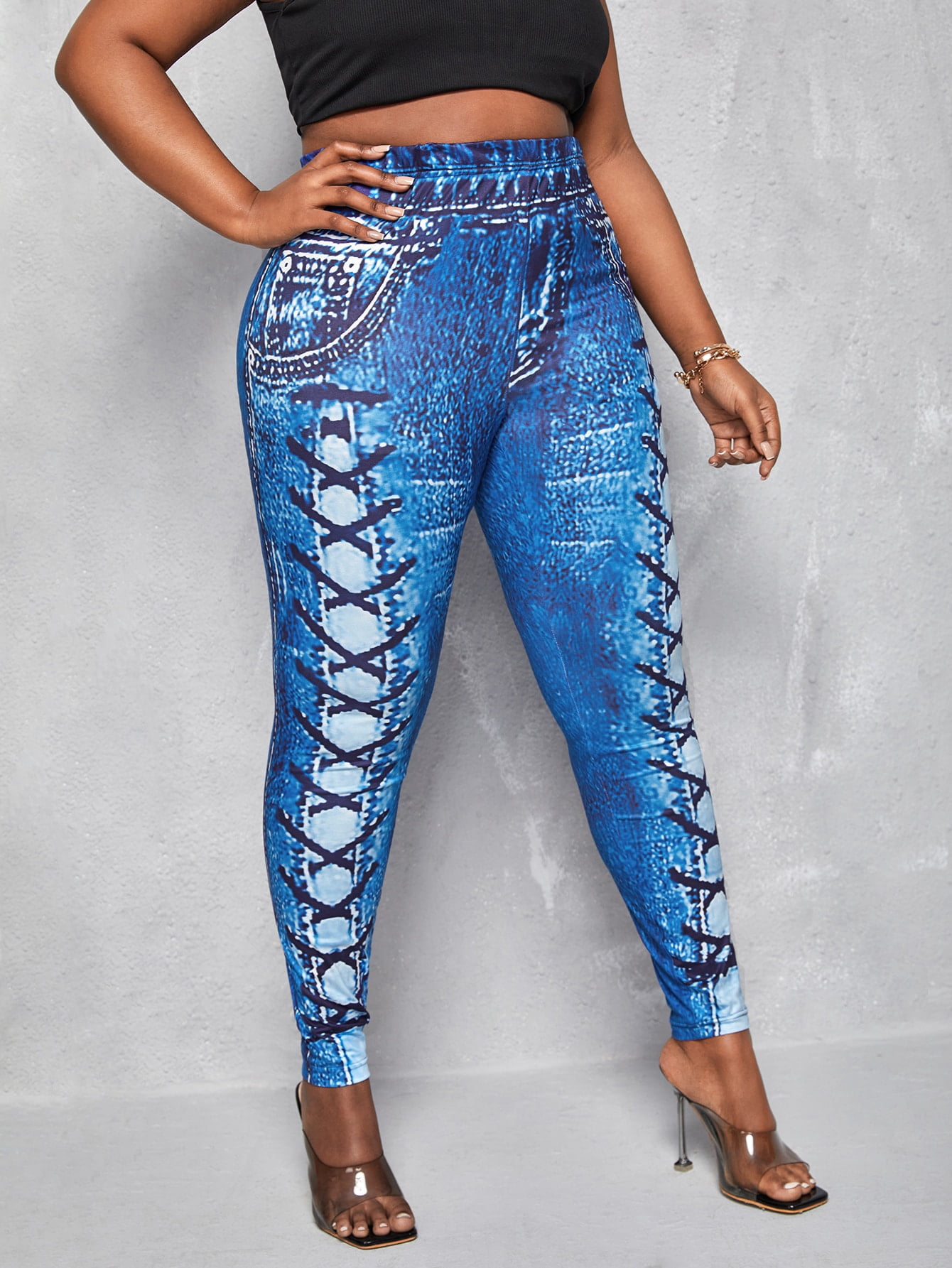 Lace Up Print Leggings S2208X 