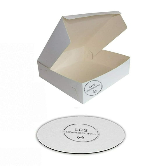 "100-Pack 10"" x 10"" x 4"" White Square Paperboard Cake/Bakery Box w 100-Pack Board"