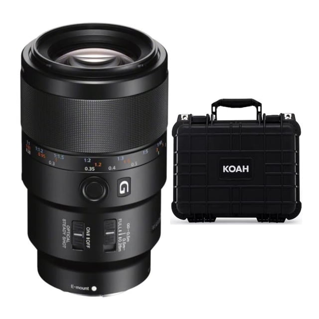 Sony FE 90mm f/2.8 Macro G OSS Lente Macro Full-Frame E-Mount con Estuche Rígido Impermeable Koah (Paquete de 2 Artículos)