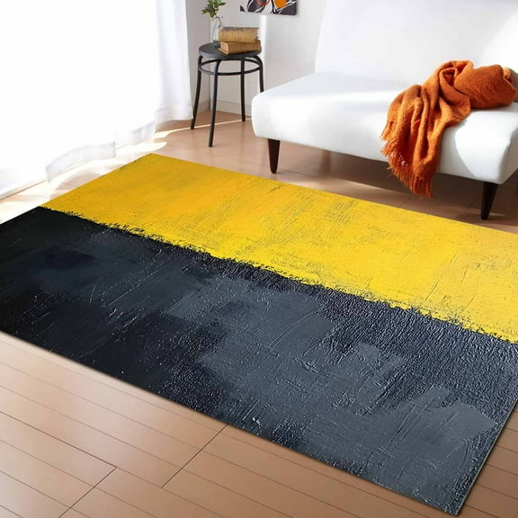 Area Rugs Indoor Non-Slip Rectangle Rug 4x6 Ft Yellow Black Abstract Modern Color Block Rug Rubber Backing Floor Mats Non Shedding Home Decor Carpet for Entryway Living Room