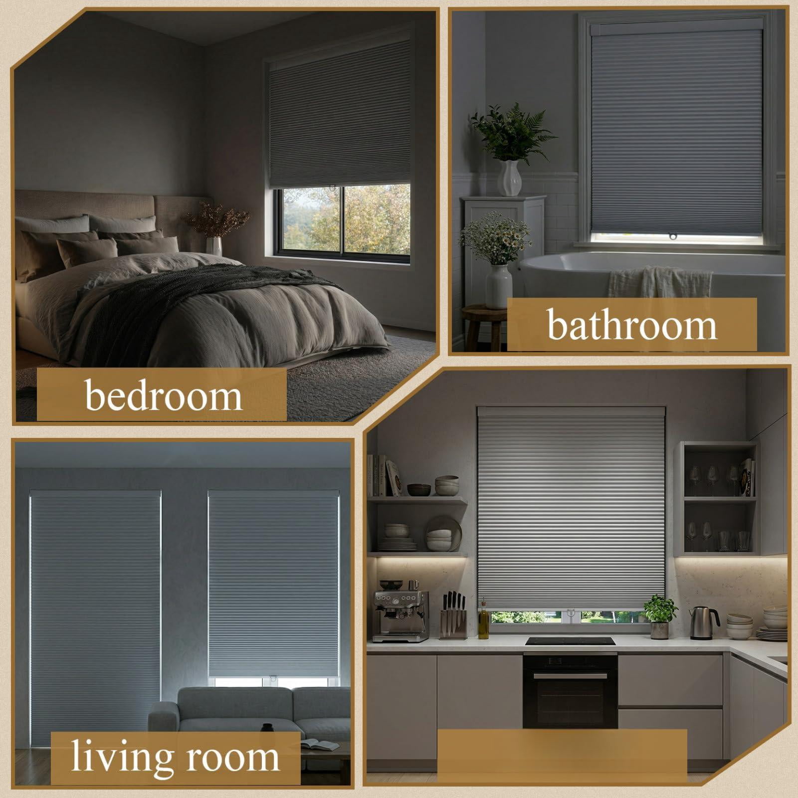 No Drill Cordless Cellular Shades  Blackout Honeycomb Blinds Thermal Insulated & Noise Reducing Window Coverings For Bedroom Kitchen Living Room.blackout-white 15" W*36" H