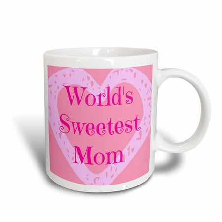 3d Rose 3drose Worlds Sweetest Mom, Pink, Big Heart, Red, Ceramic Mug,