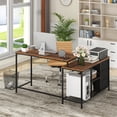 thumbnail image 4 of Costway L-shaped Computer Desk with Power Outlet, Drawers, Metal Mesh Shelves Rustic Brown, 4 of 9