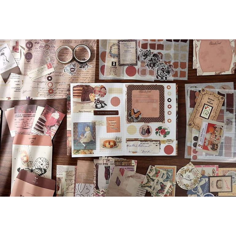 Vintage Aesthetic Scrapbook Kit, Bullet Junk Journal Kit with Journaling/Scrapbooking Supplies, Stationery, A6 Grid Notebook, DIY Gift for Teen Girl
