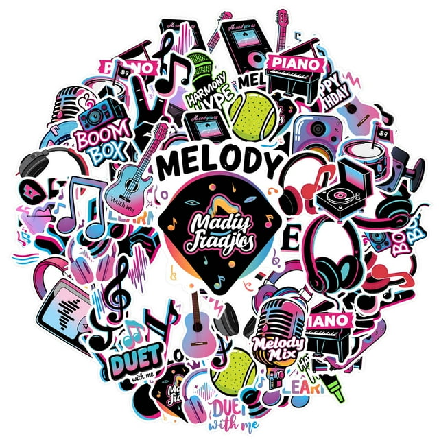 35pcs-50pcs Neon Music Stickers Instrument Graffiti Vinyl PVC Stickers for Luggage Suitcase Phone