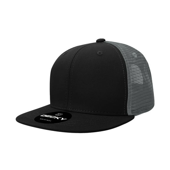Decky 1052 6 Panel High Profile Structured Acrylic/Polyester Trucker Hat-Black/Black/Charcoal